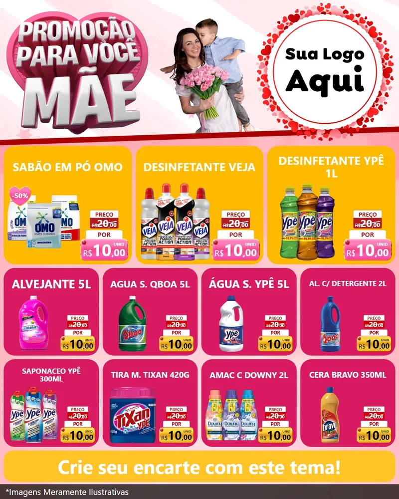 Modelo de Rede Social para Feed Instagram com o tema Promoção Para Você Mãe para Produtos de Limpeza