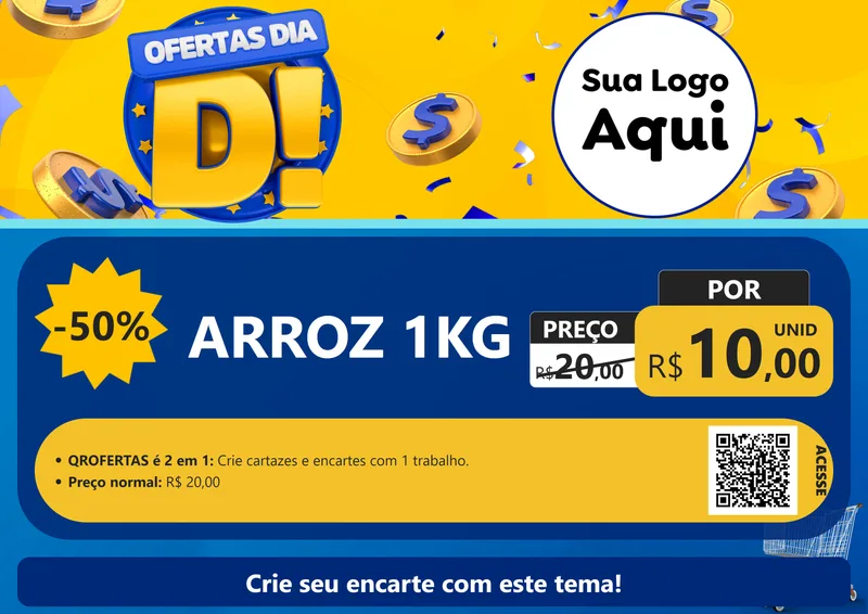 Modelo de Cartaz para Cartaz A4 Horizontal com o tema Ofertas Dia D para Supermercado