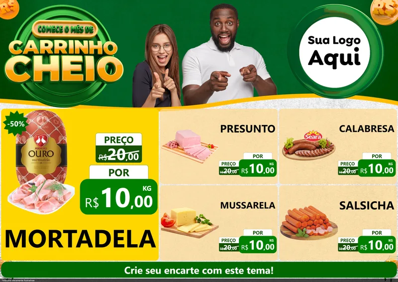 Modelo de Encarte para Encarte A4 Horizontal com o tema Carrinho Cheio para Frios e Laticínios
