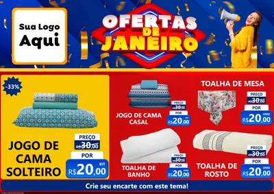 Modelo de Encarte para Encarte A4 Horizontal com o tema Ofertas de Janeiro para Cama, Mesa e Banho