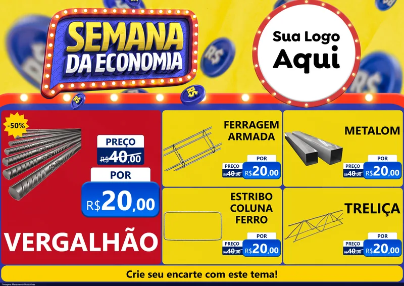 Modelo de Encarte para Encarte A4 Horizontal com o tema Semana da Economia para Ferragens