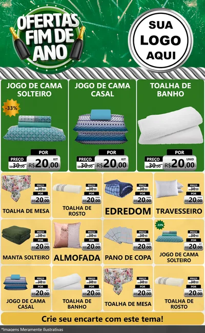 Modelo de Encarte para Encarte Grande com o tema Ofertas Fim de Ano para Cama, Mesa e Banho