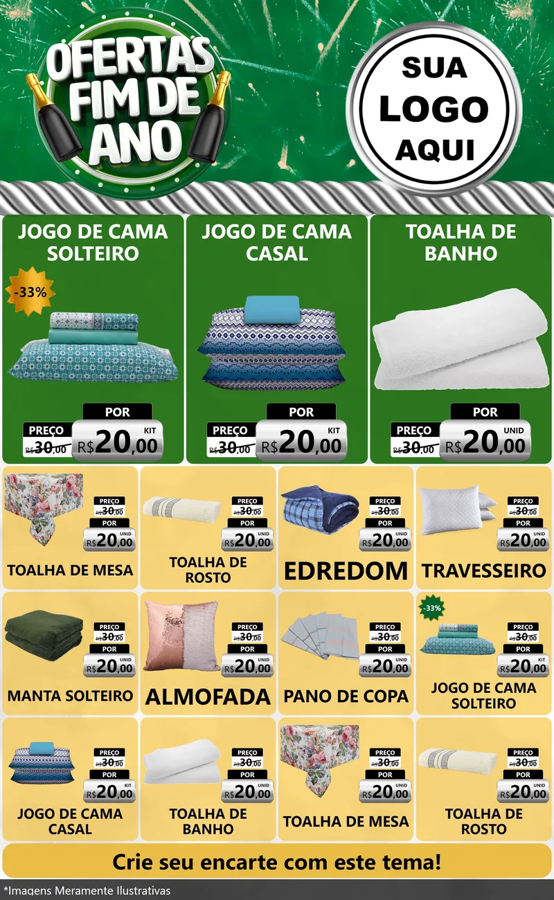 Modelo de Encarte para Encarte Grande com o tema Ofertas Fim de Ano para Cama, Mesa e Banho