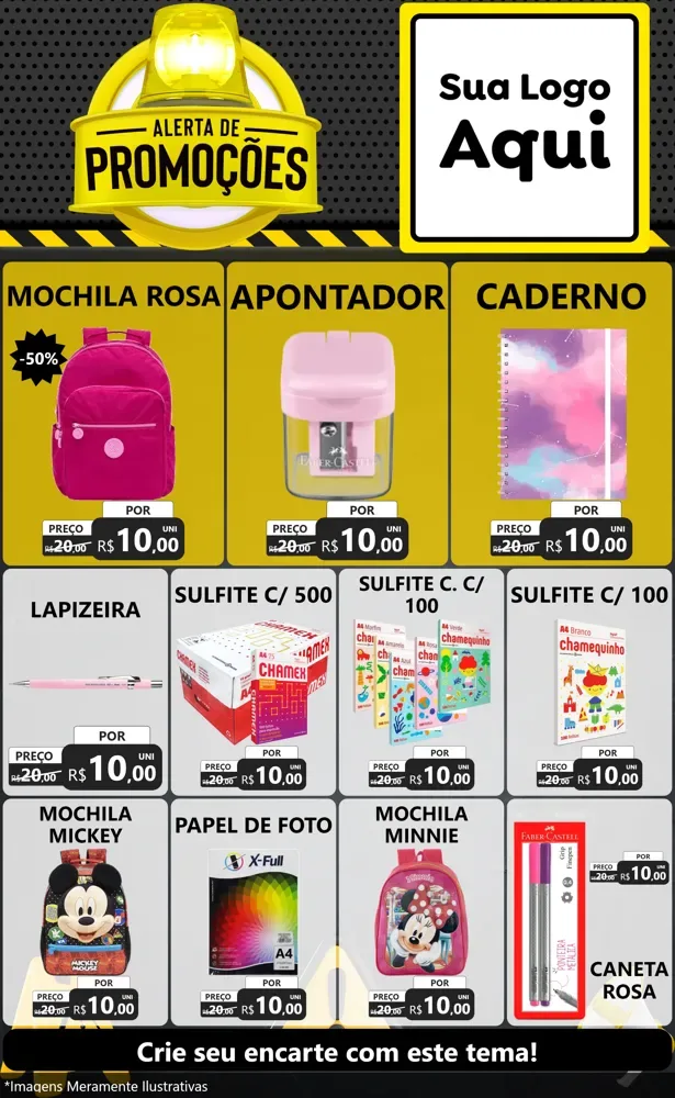 Modelo de Encarte para Encarte Grande com o tema Alerta de Promoções para Papelaria