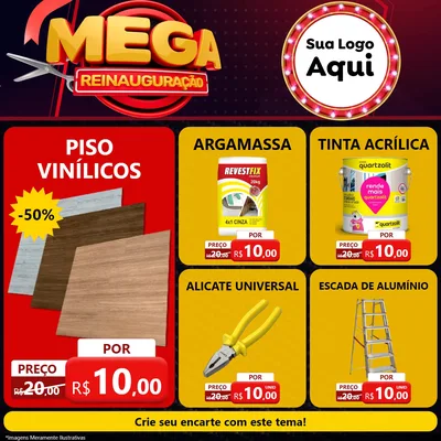 Modelo de Rede Social para Feed Facebook com o tema Mega Reinauguração para Material para Construção