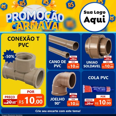 Modelo de Rede Social para Feed Facebook com o tema Promoção de Carnaval para Tubos e conexões