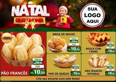 Modelo de Encarte para Encarte A4 Horizontal com o tema Natal da Economia para Padaria