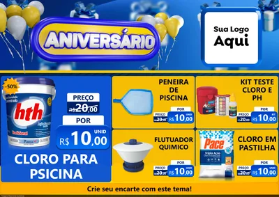 Modelo de Encarte para Encarte A4 Horizontal com o tema Aniversário para Produtos para Piscina