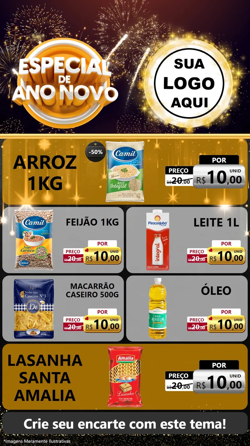 Modelo de TV para TV Vertical com o tema Especial de Ano Novo para Supermercado