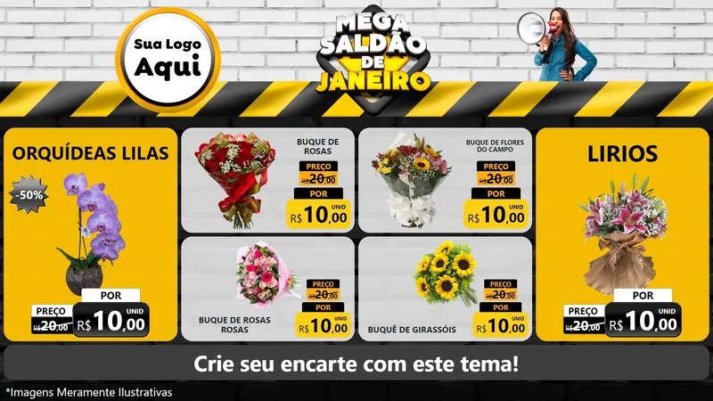 Modelo de TV para TV Horizontal com o tema Mega Saldão de Janeiro para Floricultura e jardim