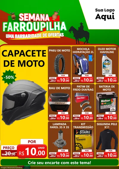 Modelo de Encarte para Encarte A4 Vertical com o tema Semana Farroupilha - Uma Barbaridade de Ofertas para Moto peças