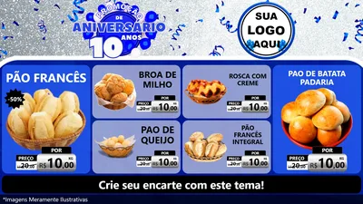 Modelo de TV para TV Horizontal com o tema Promoção de Aniversário - 10 Anos para Padaria
