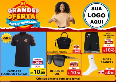 Modelo de Encarte para Encarte A4 Horizontal com o tema Grandes Ofertas Para Economizar! para Roupas e acessórios
