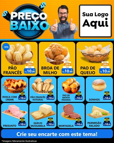 Modelo de Rede Social para Feed Instagram com o tema Preço Baixo para Padaria