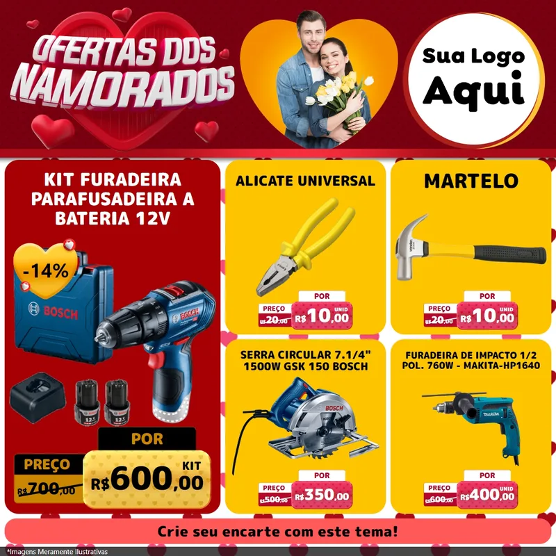 Modelo de Rede Social para Feed Facebook com o tema Ofertas Dos Namorados para Maquinas e Ferramentas