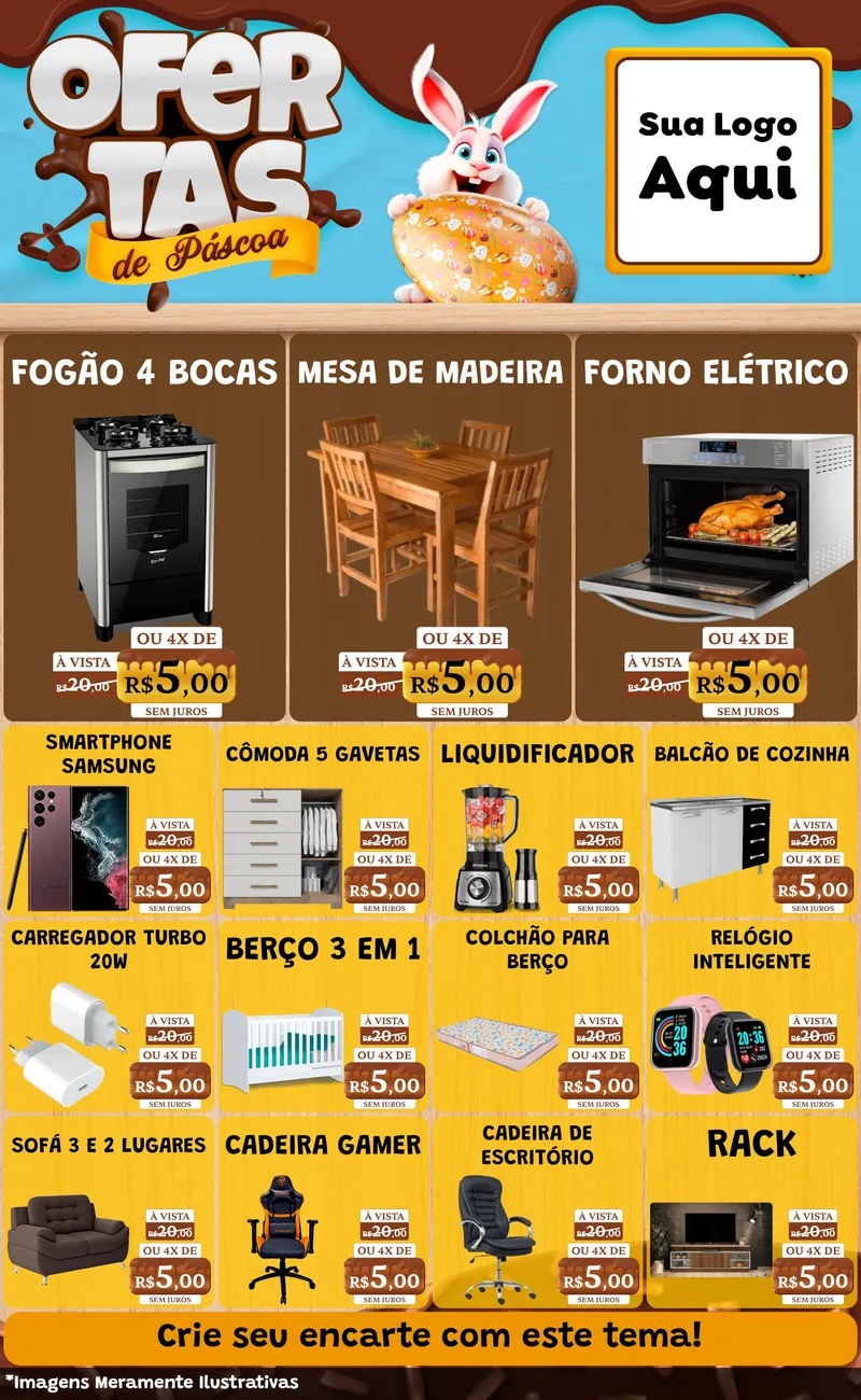 Modelo de Encarte para Encarte Grande com o tema Ofertas de Páscoa para Móveis e Eletro