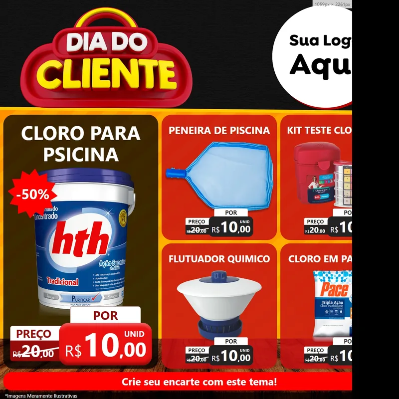 Modelo de Rede Social para Feed Facebook com o tema Dia do Cliente para Produtos para Piscina