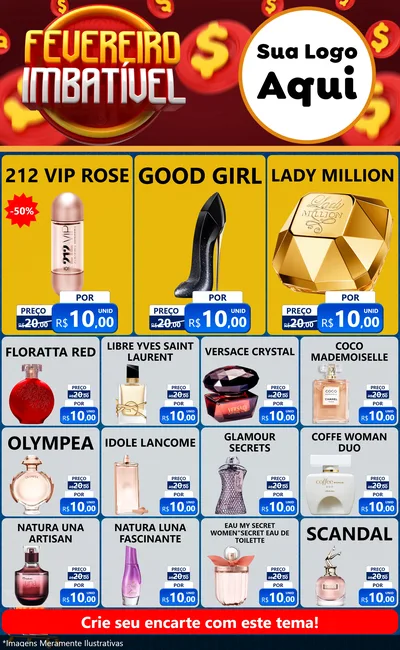 Modelo de Encarte para Encarte Grande com o tema Fevereiro Imbatível para Perfumes
