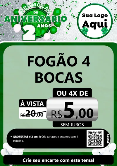 Modelo de Cartaz para Cartaz A4 Vertical com o tema Promoção de Aniversário - 2 Anos para Móveis e Eletro