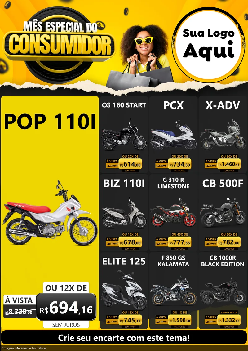 Modelo de Encarte para Encarte A4 Vertical com o tema Mês Especial do Consumidor para Concessionaria de Motos