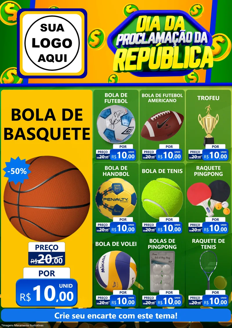 Modelo de Encarte para Encarte A4 Vertical com o tema Dia Da Proclamação da República para Artigos Esportivos