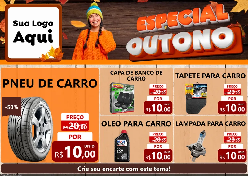 Modelo de Encarte para Encarte A4 Horizontal com o tema Especial Outono para Auto peças