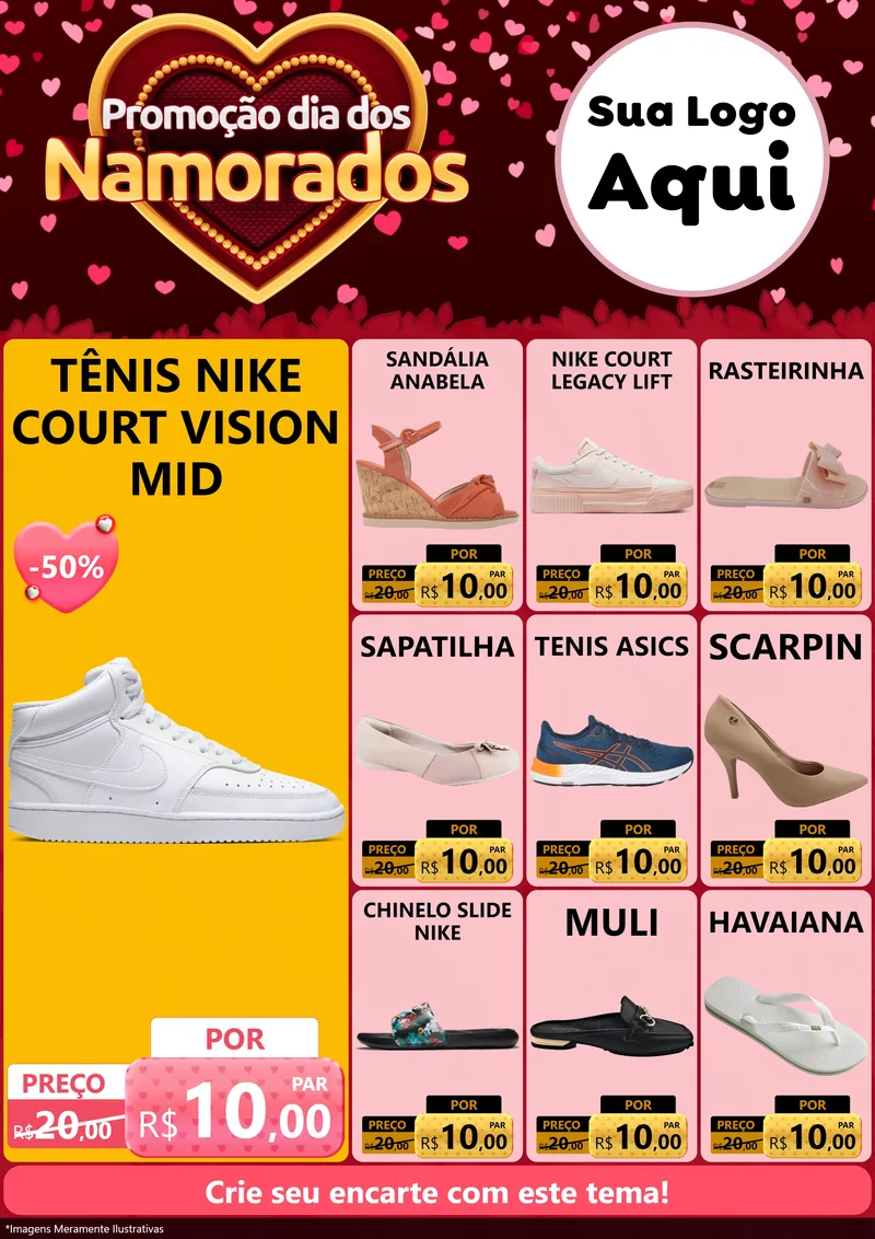 Modelo de Encarte para Encarte A4 Vertical com o tema Promoção Dia Dos Namorados para Calçados