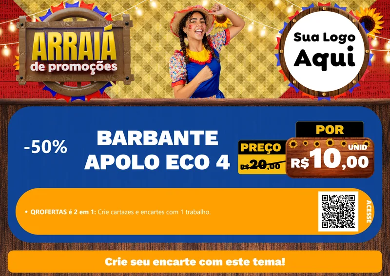 Modelo de Cartaz para Cartaz A4 Horizontal com o tema Arraiá de Promoções para Armarinho e Aviamentos