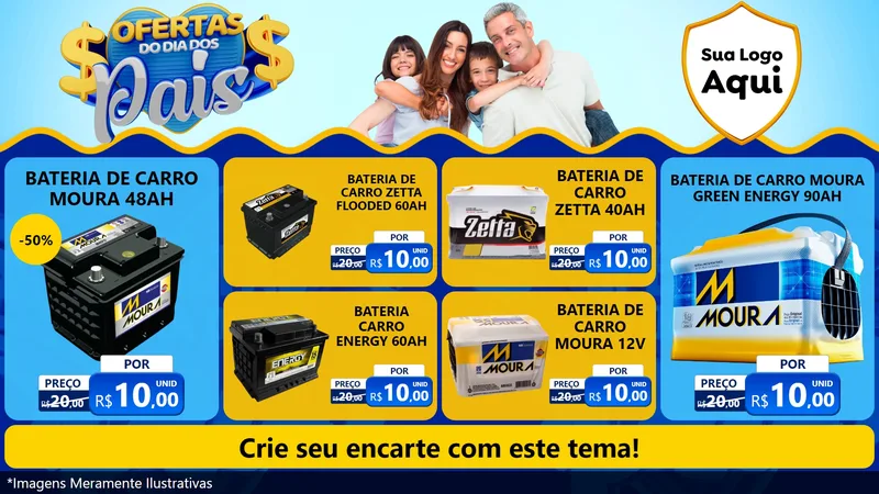 Modelo de TV para TV Horizontal com o tema Ofertas do Dia dos Pais para Baterias Elétricas