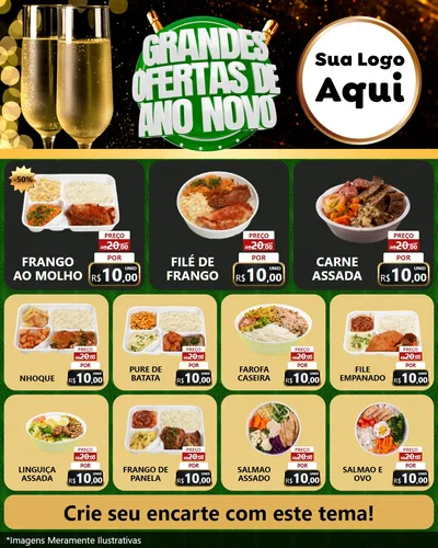 Modelo de Rede Social para Feed Instagram com o tema Grandes Ofertas de Ano Novo para Restaurante