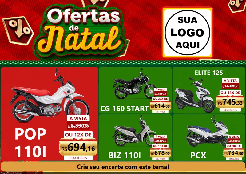 Modelo de Encarte para Encarte A4 Horizontal com o tema Ofertas de Natal para Concessionaria de Motos