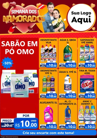 Modelo de Encarte para Encarte A4 Vertical com o tema Semana dos Namorados para Produtos de Limpeza