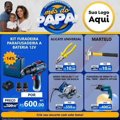 Modelo de Rede Social para Feed Facebook com o tema Ofertas Imperdíveis Mês Do Papai para Maquinas e Ferramentas