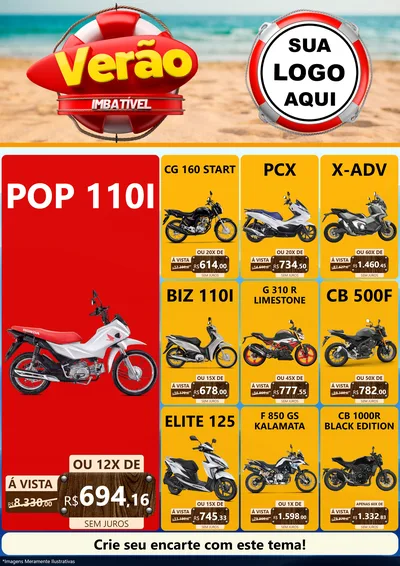 Modelo de Encarte para Encarte A4 Vertical com o tema Verão Imbatível para Concessionaria de Motos