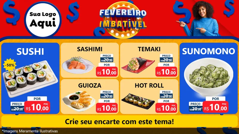 Modelo de TV para TV Horizontal com o tema Fevereiro Imbatível para Comida japonesa