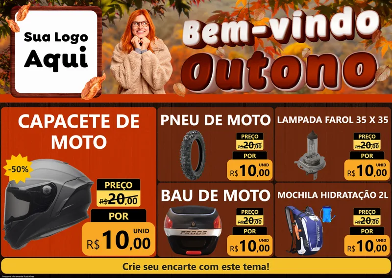 Modelo de Encarte para Encarte A4 Horizontal com o tema Bem-vindo Outono para Moto peças