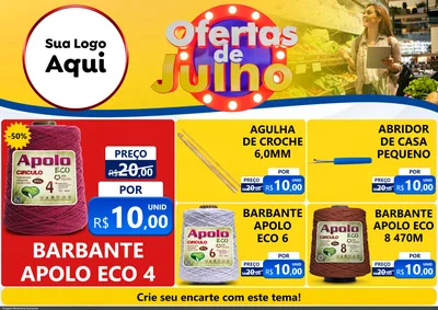 Modelo de Encarte para Encarte A4 Horizontal com o tema Ofertas de Julho para Armarinho e Aviamentos
