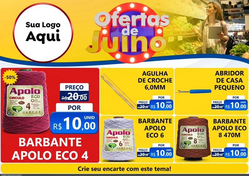 Modelo de Encarte para Encarte A4 Horizontal com o tema Ofertas de Julho para Armarinho e Aviamentos