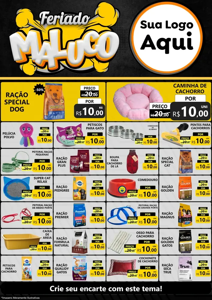 Modelo de Encarte para Encarte A4 Vertical com o tema Feriado Maluco para Pet Shop