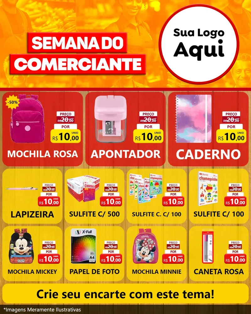Modelo de Rede Social para Feed Instagram com o tema Semana do Comerciante para Papelaria