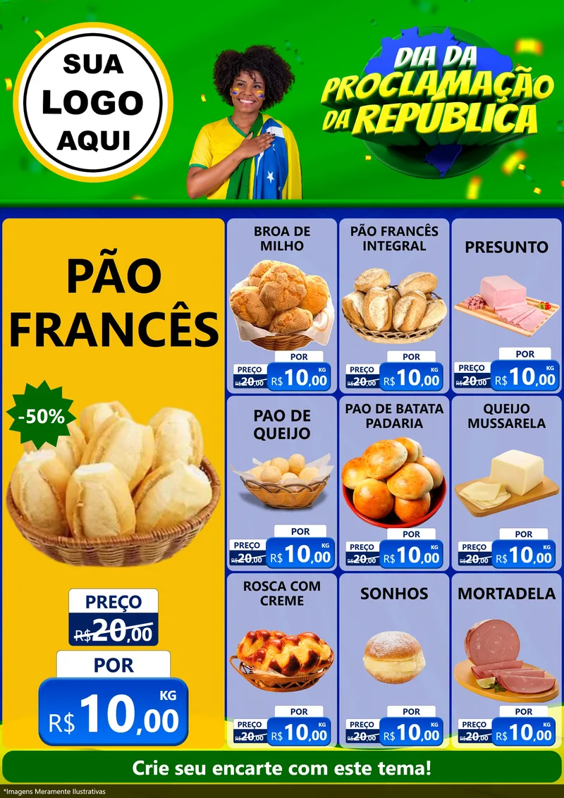 Modelo de Encarte para Encarte A4 Vertical com o tema Dia Da Proclamação Da República para Padaria