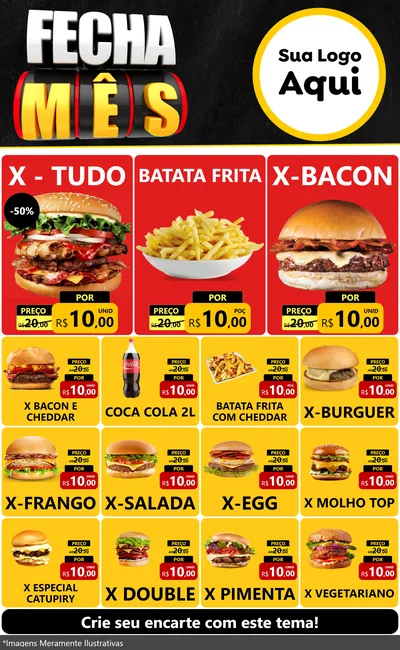 Modelo de Encarte para Encarte Grande com o tema Fecha Mês para Hamburgueria