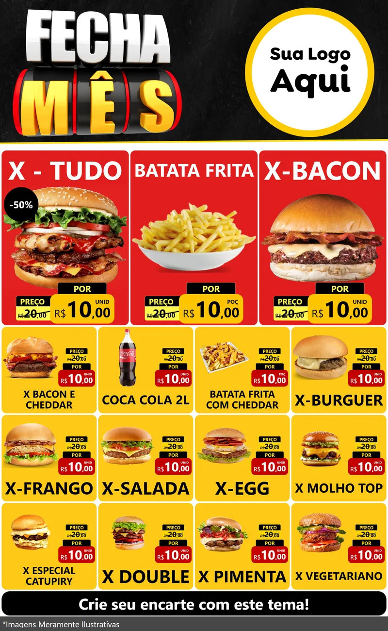 Modelo de Encarte para Encarte Grande com o tema Fecha Mês para Hamburgueria