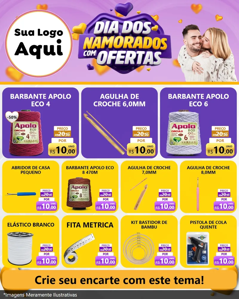 Modelo de Rede Social para Feed Instagram com o tema Dia Dos Namorados Com Ofertas para Armarinho e Aviamentos