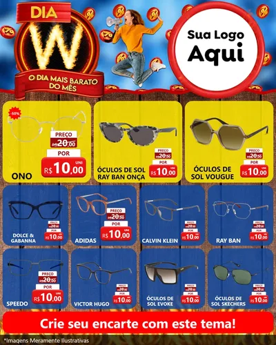 Modelo de Rede Social para Feed Instagram com o tema Dia W - O Dia Mais Barato Do Mês para Óticas