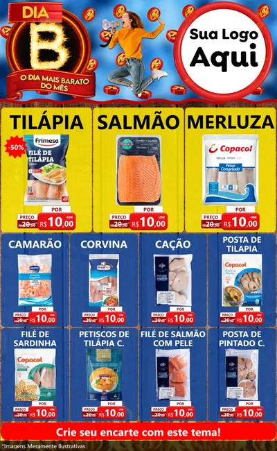 Modelo de Encarte para Encarte Grande com o tema Dia B - O Dia Mais Barato Do Mês para Peixaria