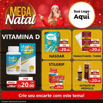 Modelo de Rede Social para Feed Facebook com o tema Mega Natal para Farmácia