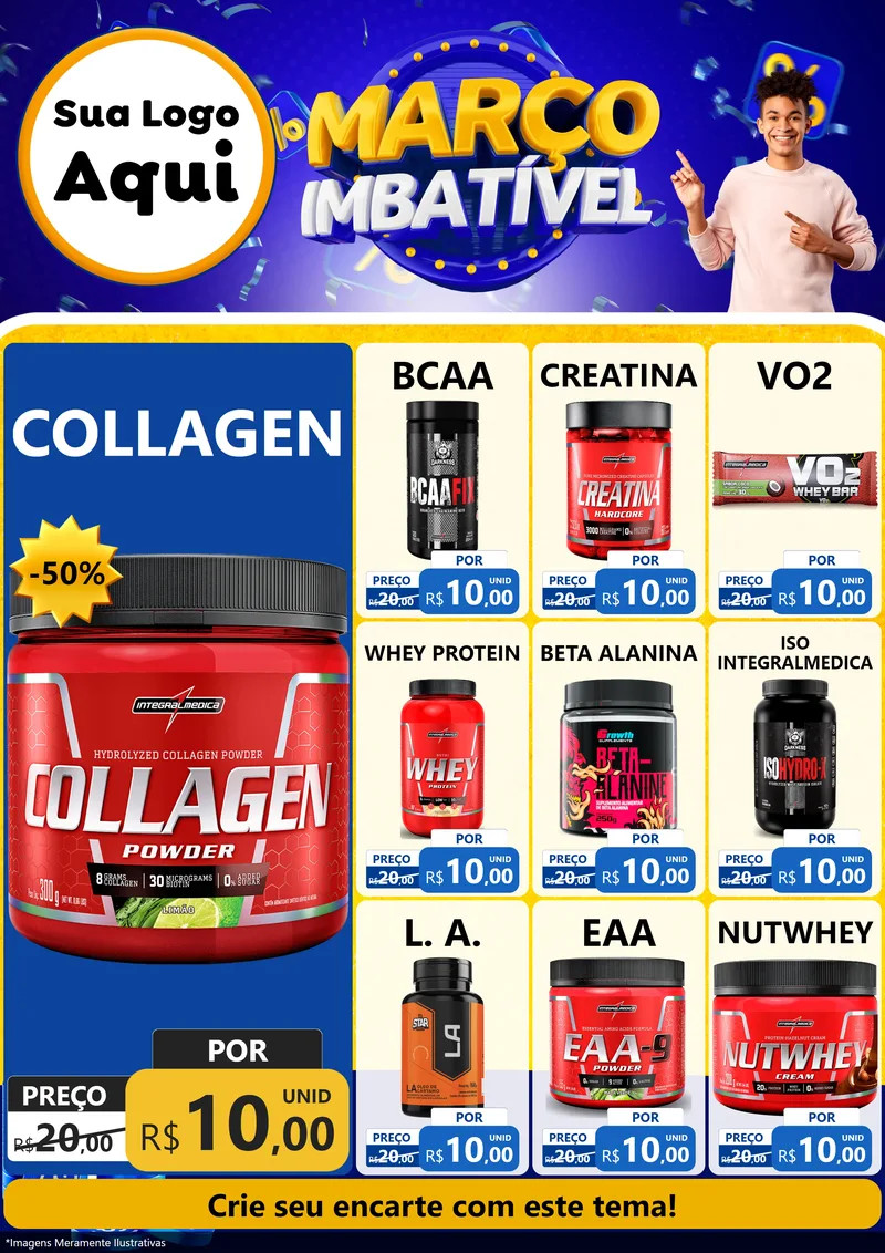 Modelo de Encarte para Encarte A4 Vertical com o tema Março Imbatível para Suplementos alimentares