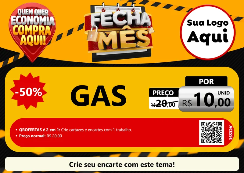 Modelo de Cartaz para Cartaz A4 Horizontal com o tema Fecha Mês para Água e gás