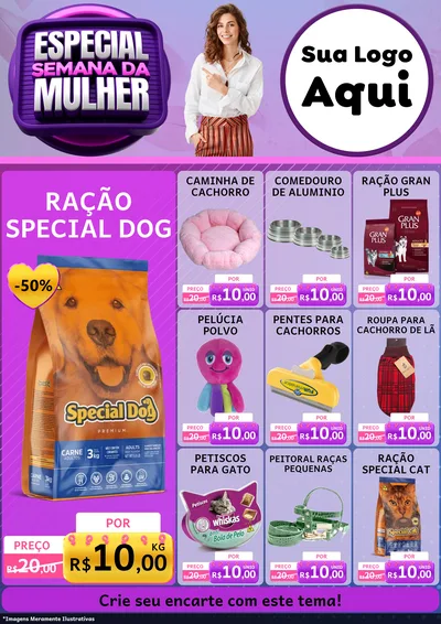Modelo de Encarte para Encarte A4 Vertical com o tema Especial Semana da Mulher para Pet Shop